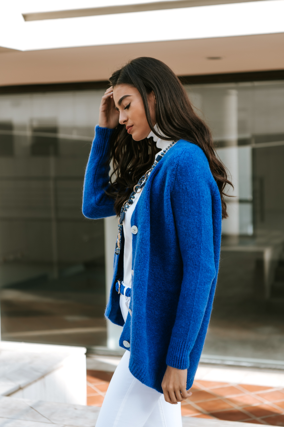 Blue cardigan outlet outfit